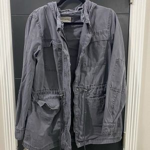 Blue gray distressed hooded jacket